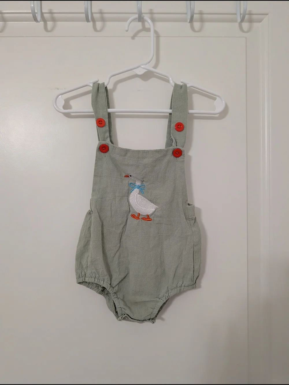 💥3/$24 Sage Green Goose Embroidered Bubble Romper - Picture 1 of 5